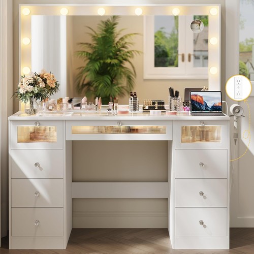Makeup vanity desk with - vanity, led